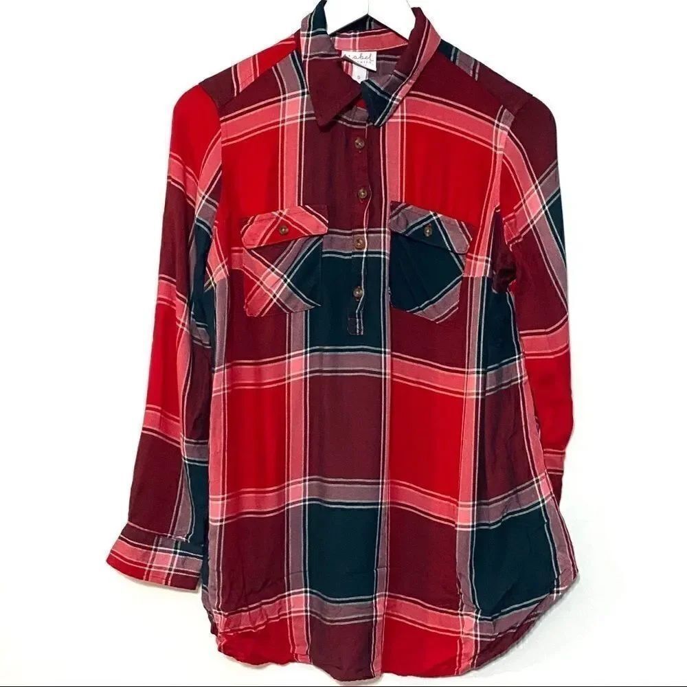 Isabel maternity red plaid blouse small